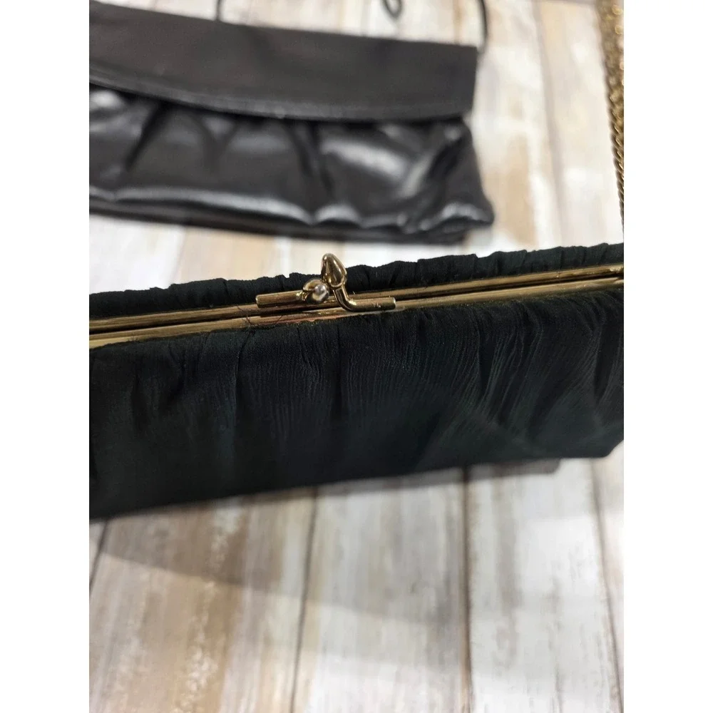 Vintage Black Leather Clutch‎ Handbag Shoulder Strap Evening Bag & HL USA Bag